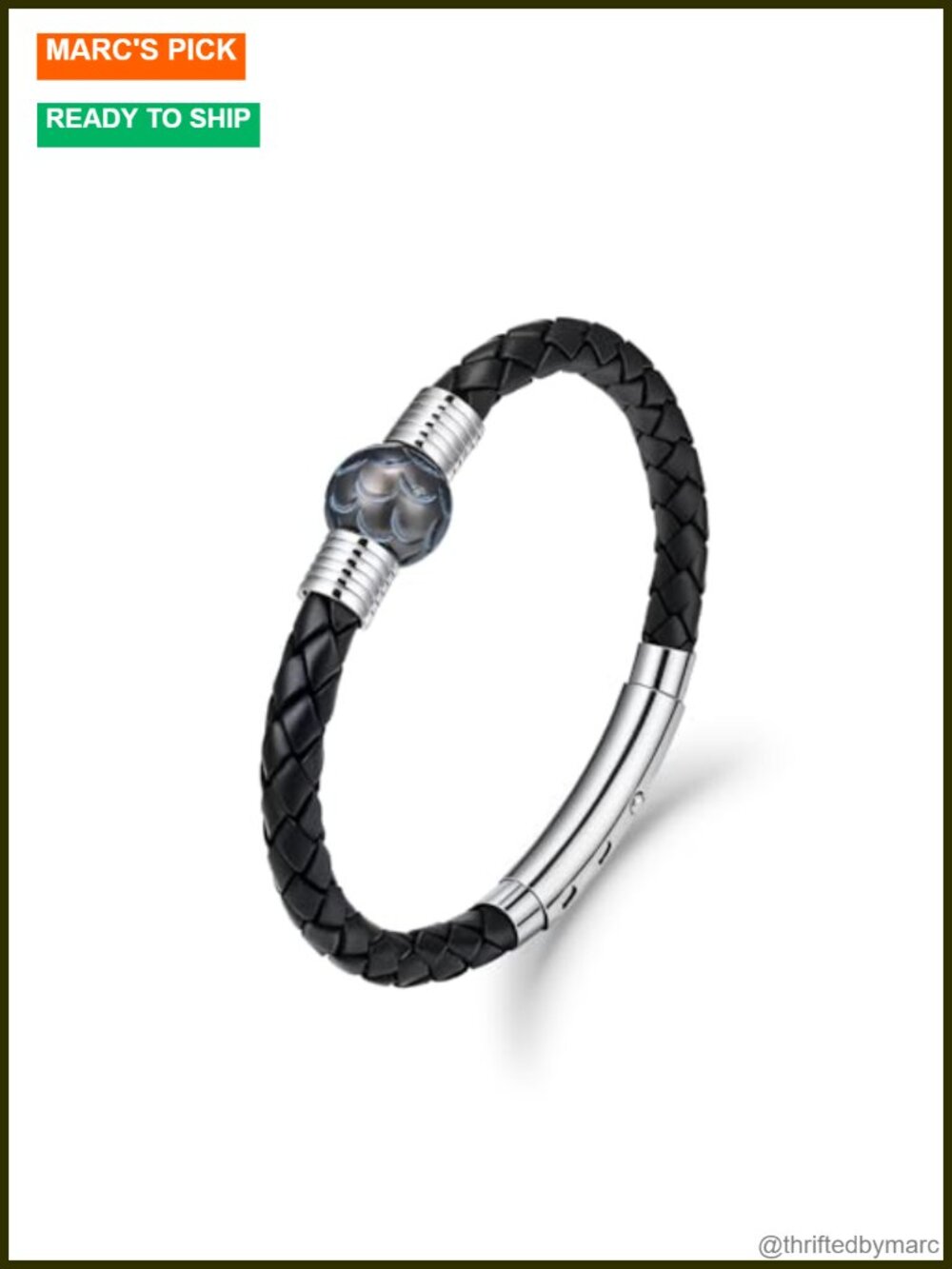 Men's Hand-Carved Tahitian Black Pearl Leather Bracelet